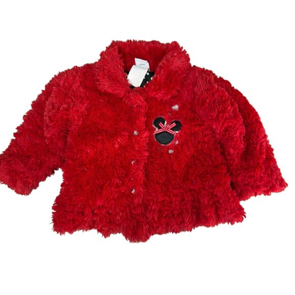 Minnie Mouse sz. 24 months Holiday vegan fur jacket w faux diamond buttons #4271 - Picture 1 of 10